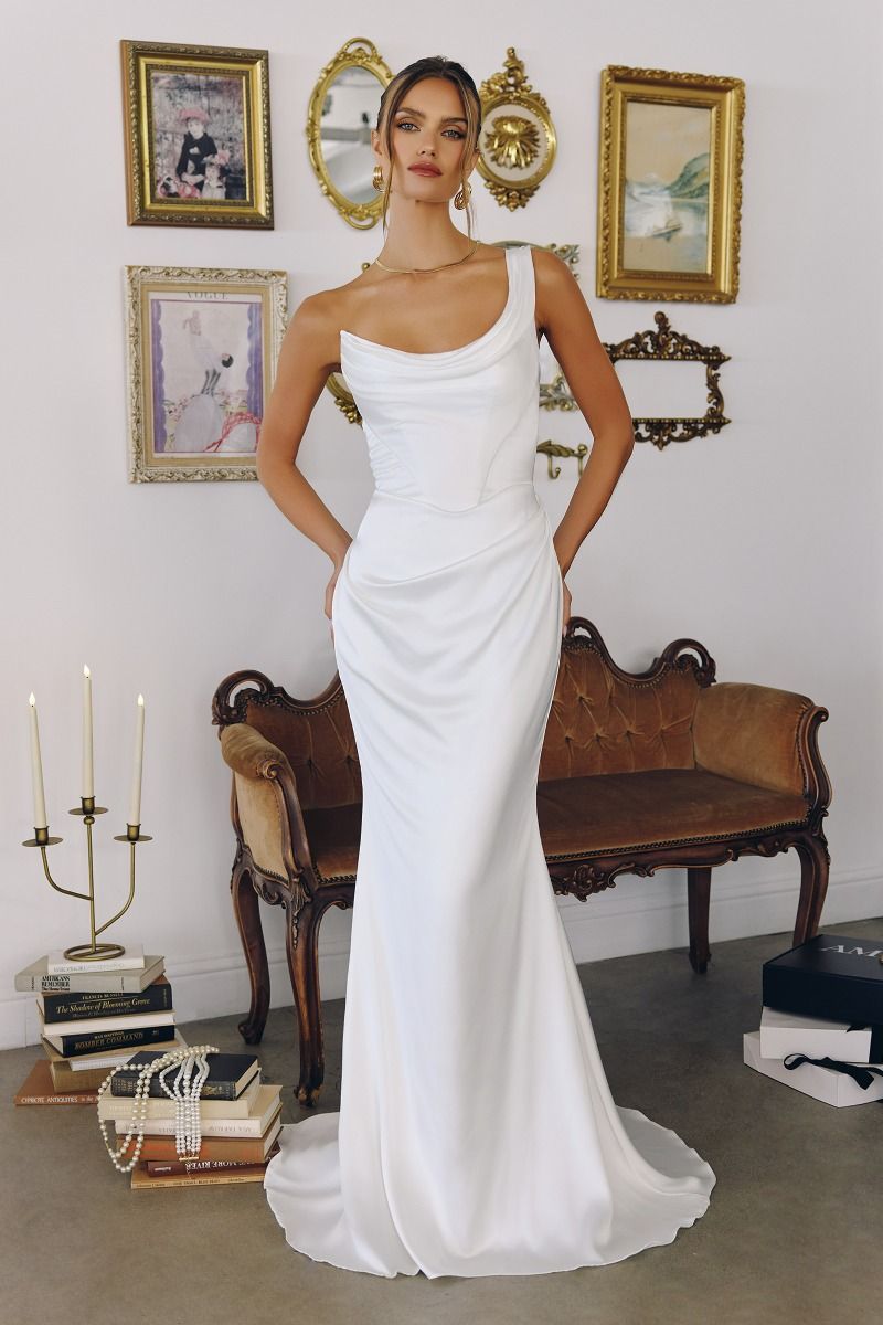 one-shoulder gown