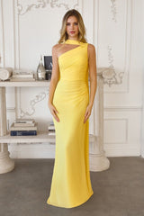 one-shoulder chiffon gown