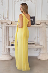one-shoulder chiffon gown
