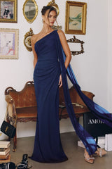 one-shoulder chiffon gown
