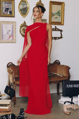 one-shoulder chiffon gown
