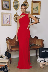 one-shoulder chiffon gown