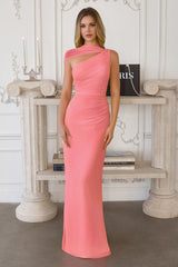 one-shoulder chiffon gown