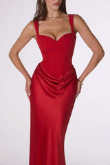 Red evening gown on a white background