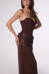 strapless satin maxi dress