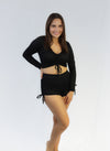 long sleeve crop top and matching short lounge set.