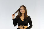 long sleeve crop top and matching short lounge set.
