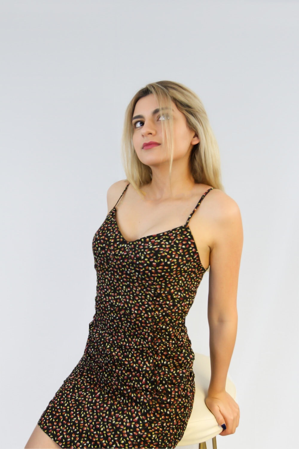 Floral mini dress.