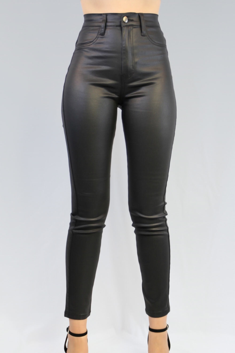 High waisted waxed denim jean.