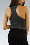 Cropped tank top with razor back in Charcoal.