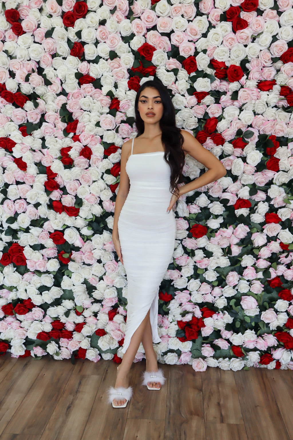 Ruched maxi dress in White.