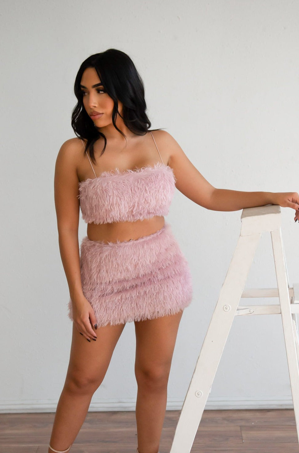 Pink fluffy shop mini skirt