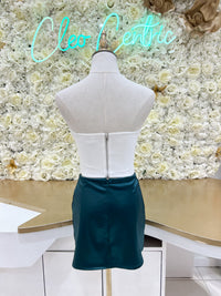 Emerald mini satin skirt with attached shorts underneath. 