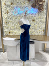 Blue velvet cutout midi dress.