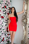 Strapless corset dress in Red.