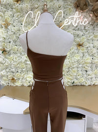 Brown one shoulder cami crop top.