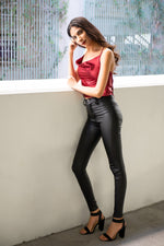 Satin camisole with low back in burgundy.